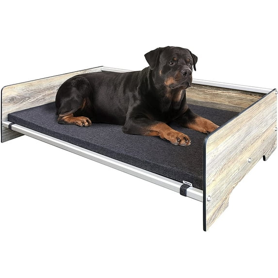 Foreman Waterproof Contemporary Comfort Dog Bed with Backrest - Pet Bed for Dogs and Cats made from Compact Laminate and Anodized Aluminum, includes a Dark Grey Mattress, XL, Amaretto