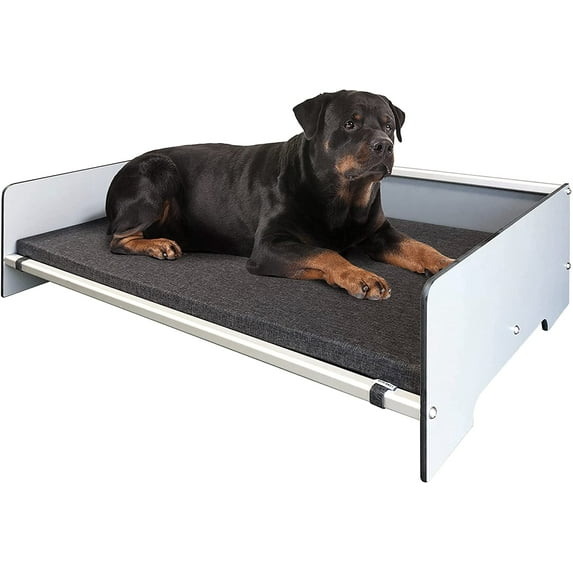 Foreman Waterproof Contemporary Comfort Dog Bed with Backrest - Pet Bed for Dogs and Cats made from Compact Laminate and Anodized Aluminum, includes a Dark Grey Mattress, XXL (L48" x W31 1/2"), Gray