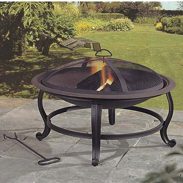 Fire Pits for Outside, Wood Fire Pits, Bonfire Pit, 30 Inch Round Cast Iron  Fire Pit with Grill for Patio, Backyard with Spark Screen, Fire Poker and