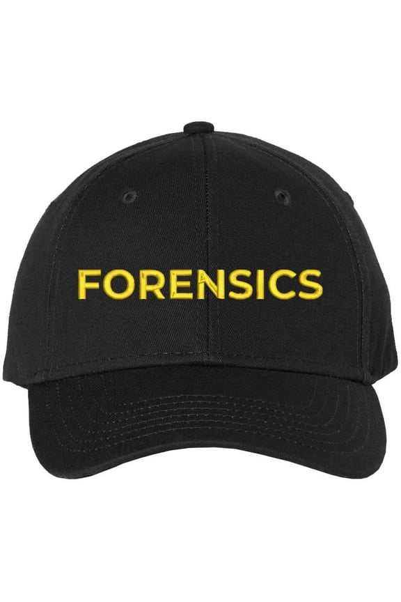 Forensics Embroidered Baseball Cap | Team Investigative Scientific Clinical Professionals Structured Hat (Black/Gold)