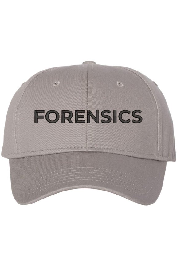 Forensics Embroidered Baseball Cap | Team Investigative Scientific Clinical Professionals Structured Hat (Grey/Black)