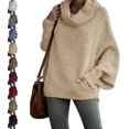 thumbnail image 1 of Foreseew Sweaters Women Solid Turtleneck Mock, Teepors Batwing Cowl Neck Sweater, Oversized Pullover with Pockets, 1 of 7