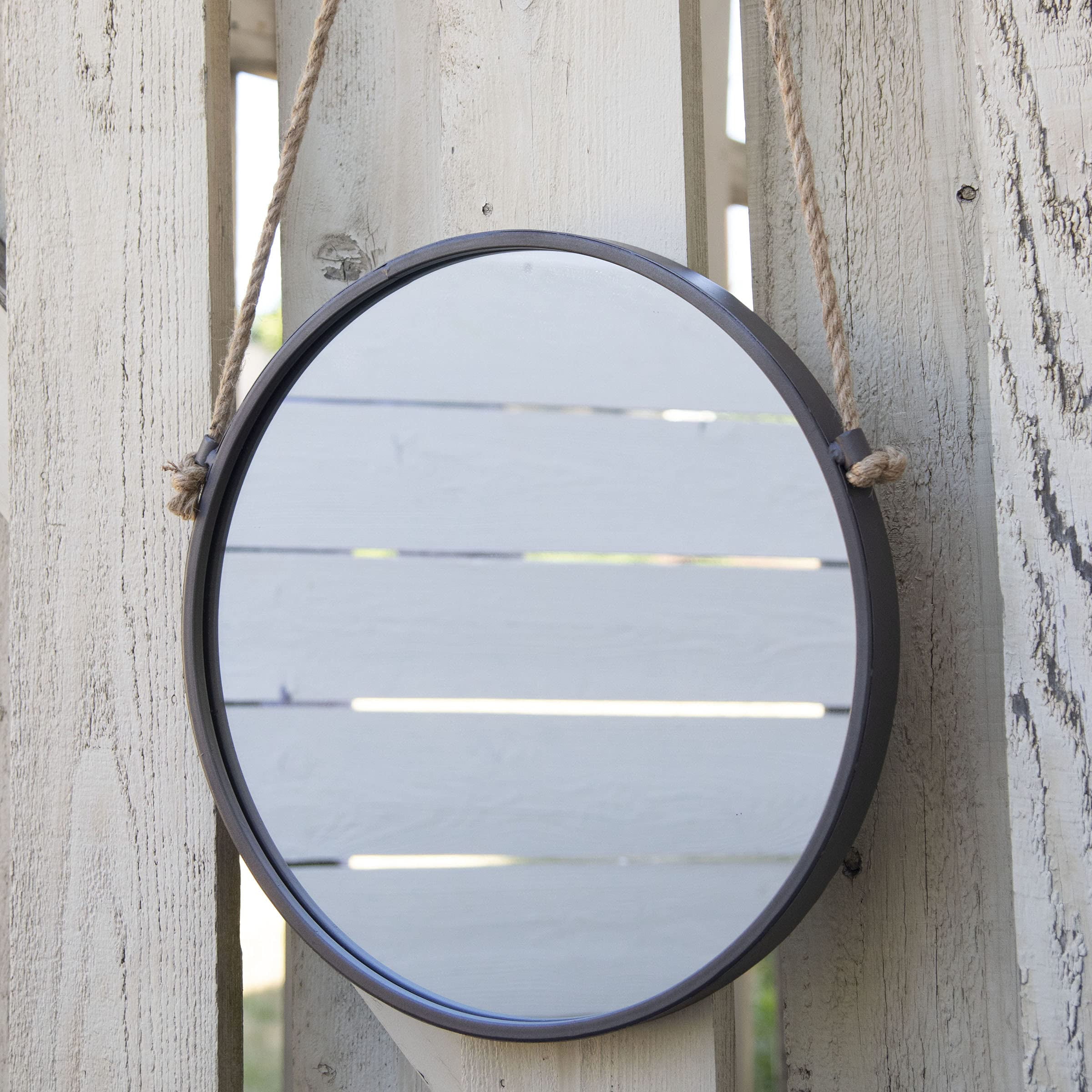 Foreside 15 inch Diameter Round Rustic Wall Mirror with Hanging Rope ...