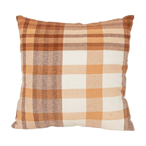 Foreside Home & Garden 14x14 Inch Hand Woven Plaid Throw Pillow Rust Cotton with Polyester Fill