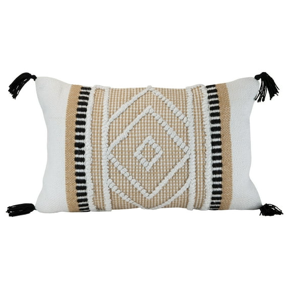Foreside Home & Garden Diamond Motif Hand Woven 14x22" Outdoor Decorative Throw Pillow with Hand Tied Tassels