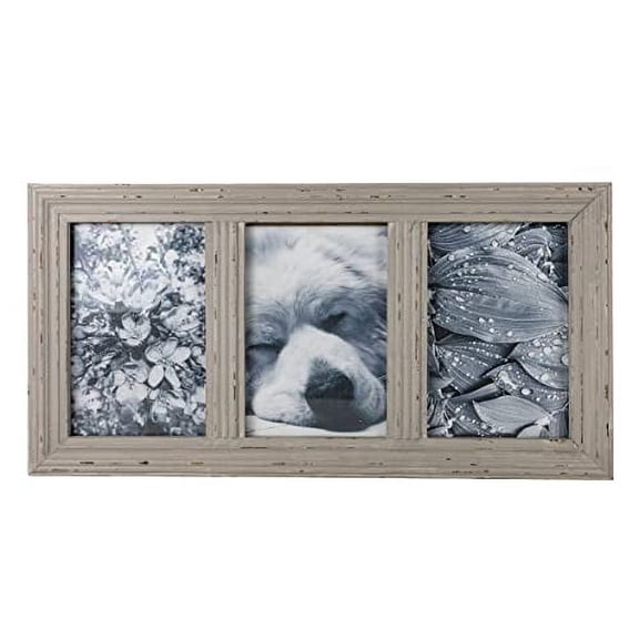 Foreside Home & Garden Distressed 4X6 Three Photo Frame Gray Wood, MDF & Glass