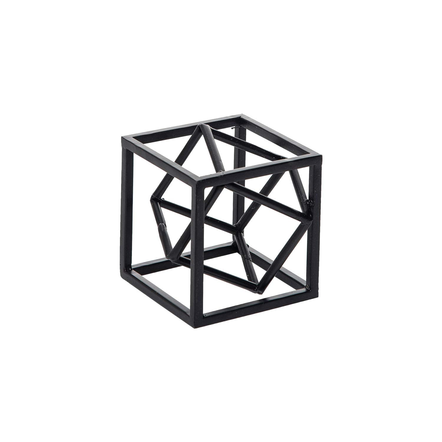 Black Geometric Cube Metal Decorative Sculpture