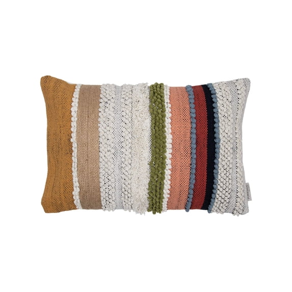 Foreside Home & Garden Multicolor Hand Woven 14 x 22 inch Decorative Cotton Throw Pillow Cover with Insert and Hand Embroidered Details