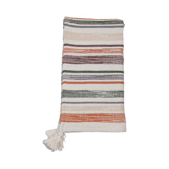Foreside Home & Garden 50 x 60 Inch Cotton Throw Blanket  Woven Orange & White with Hand-Tied Tassels