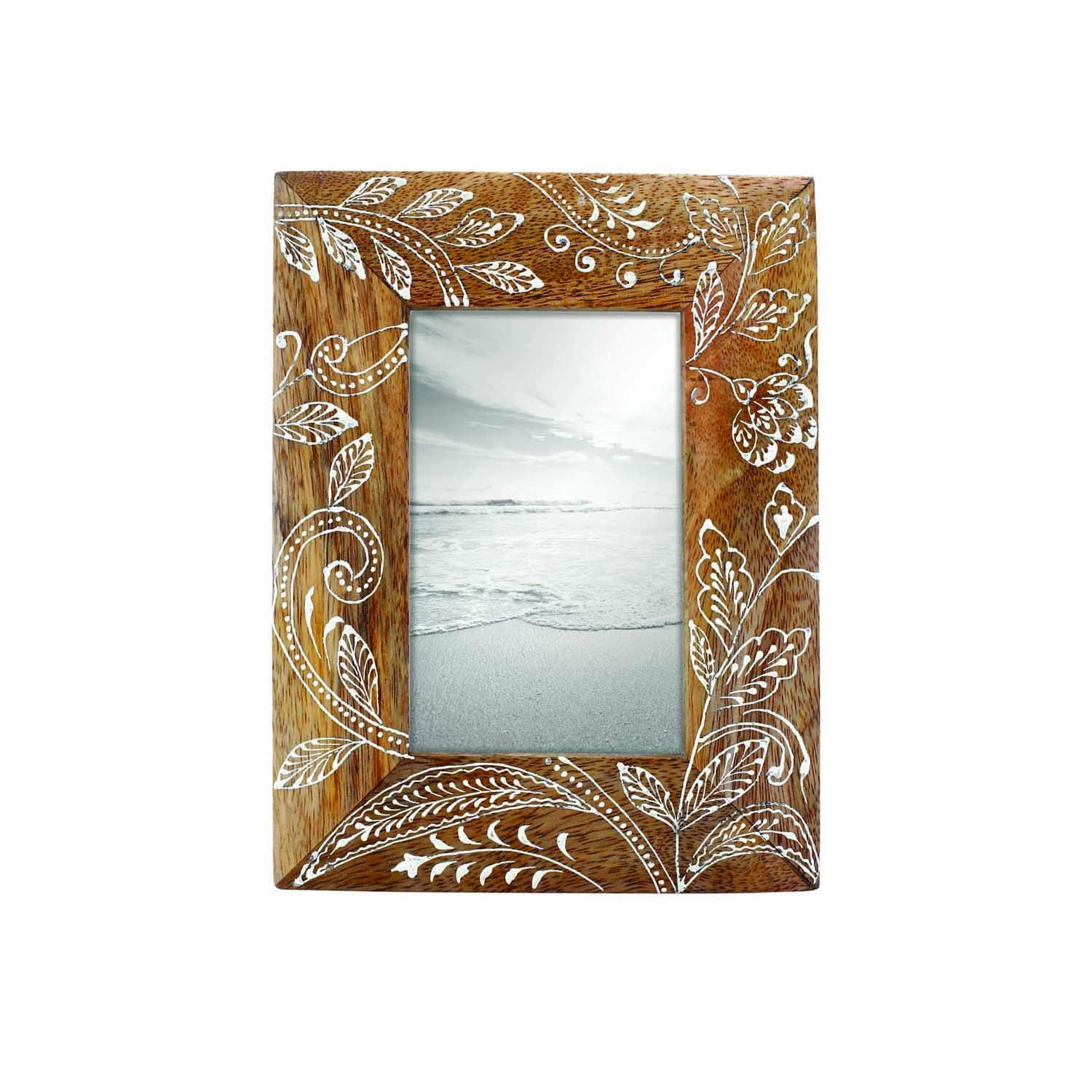 Classic White Wood 4x6 Tabletop & Wall Floral Picture Frame