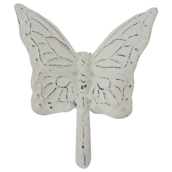 Foreside Home & Garden White Rustic Butterfly Wall Hook Antique Metal Decorative Hook