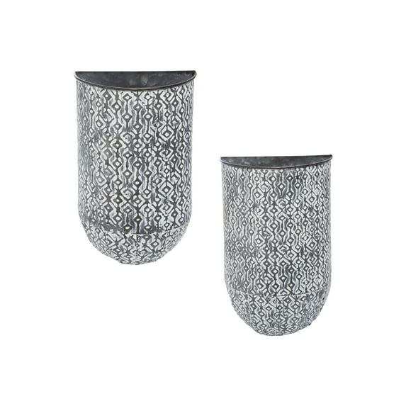 Foreside Home & Garden Set of 2 Distressed Whitewashed Patterned Metal Wall Planters