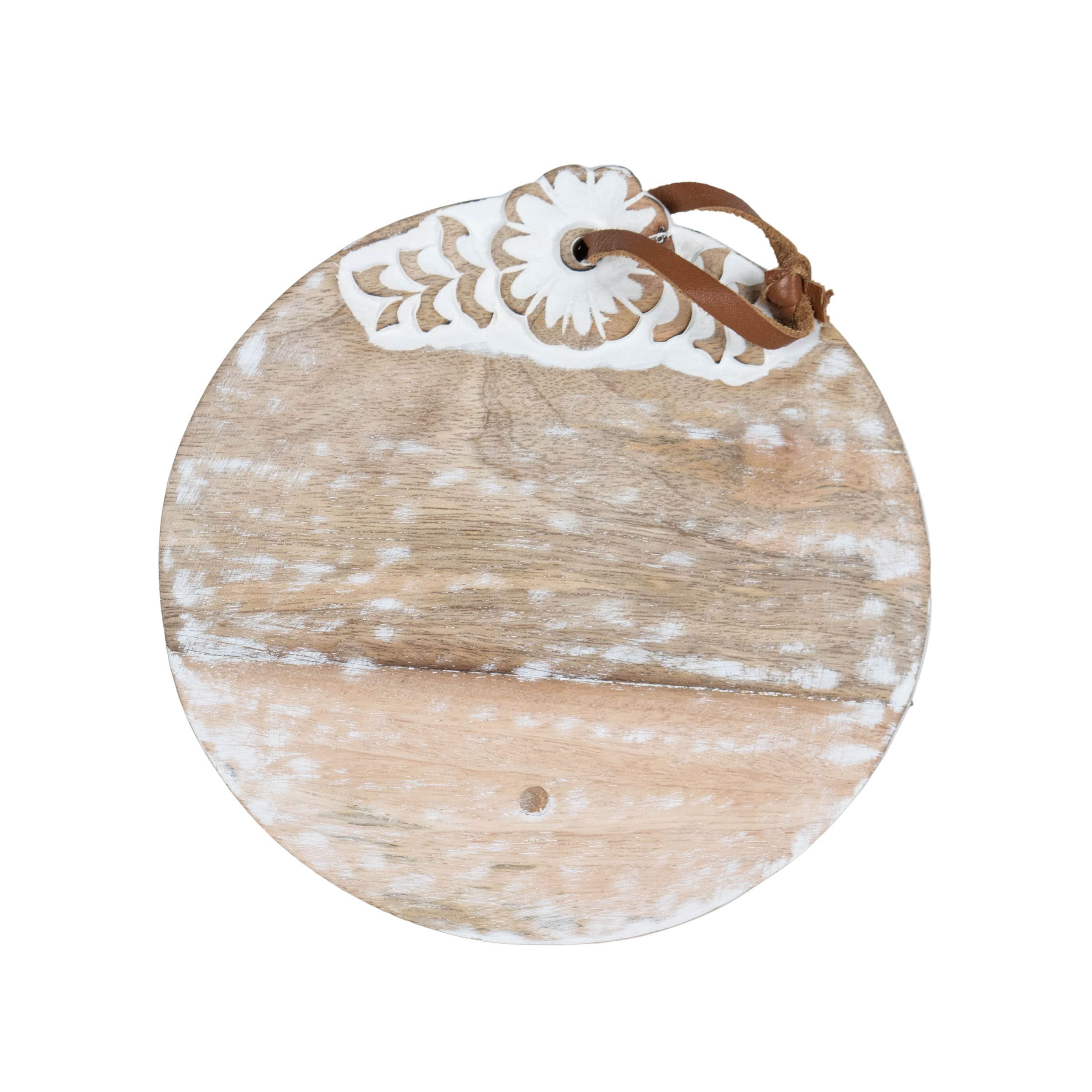 Foreside Home & Garden Small Round White Wood Cutting Board