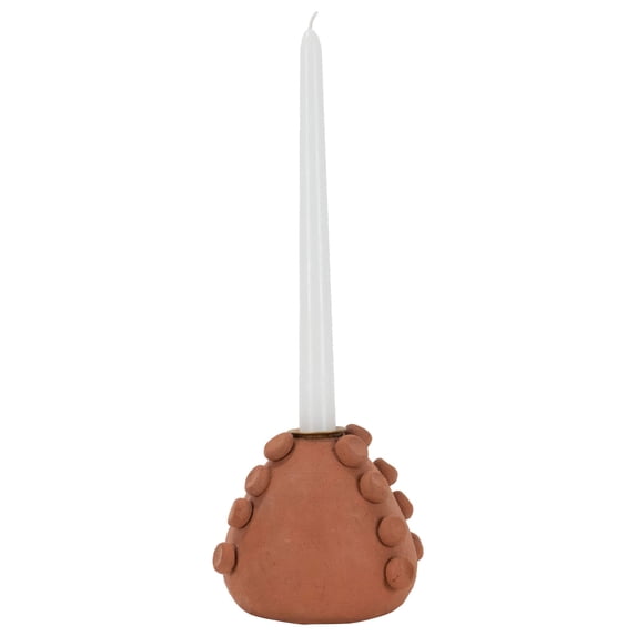 Foreside Home & Garden Terracotta Handmade Large Taper Candle Holder with Beads