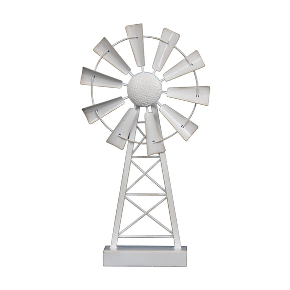 Foreside Home & Garden White Small Enamel Metal Windmill Table Decor