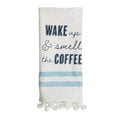 thumbnail image 1 of Foreside Home & Garden White Wake Up 27 x 18 Inch Screen Printed Kitchen Tea Towel with Hand Sewn Poms, 1 of 5