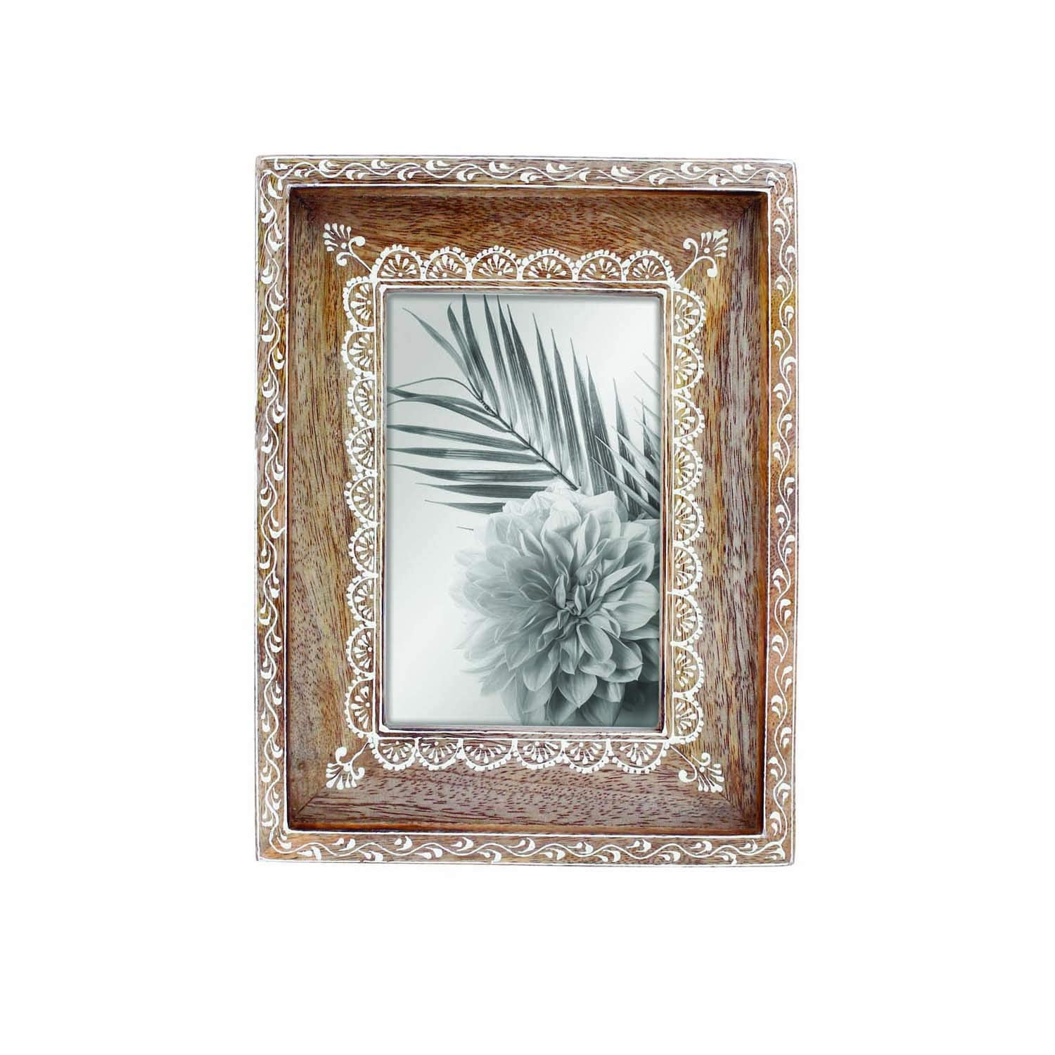 Natural Wood 4x6 Henna Pattern Decorative Picture Frame