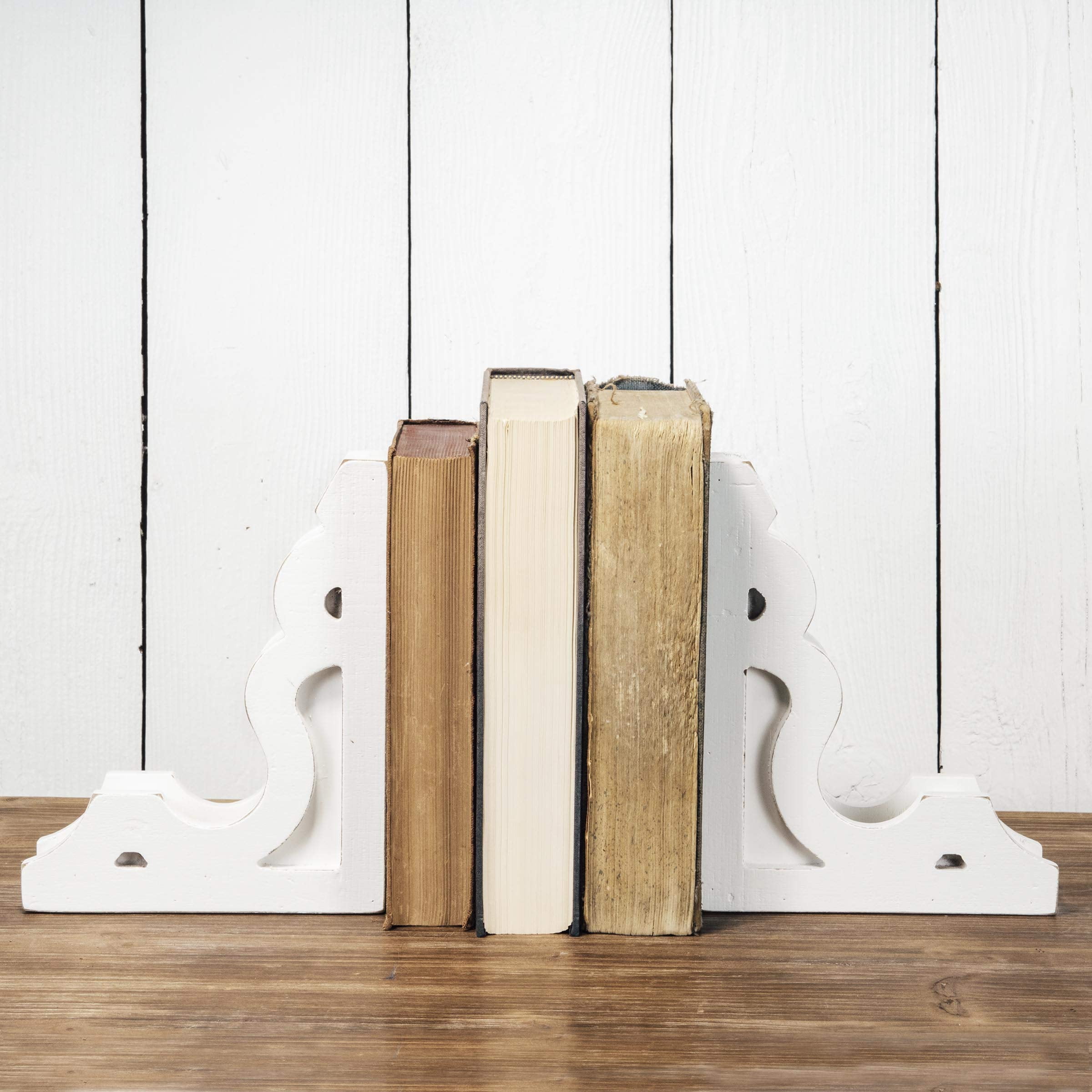 Vintage White Wood Corbel Bookends Set of 2