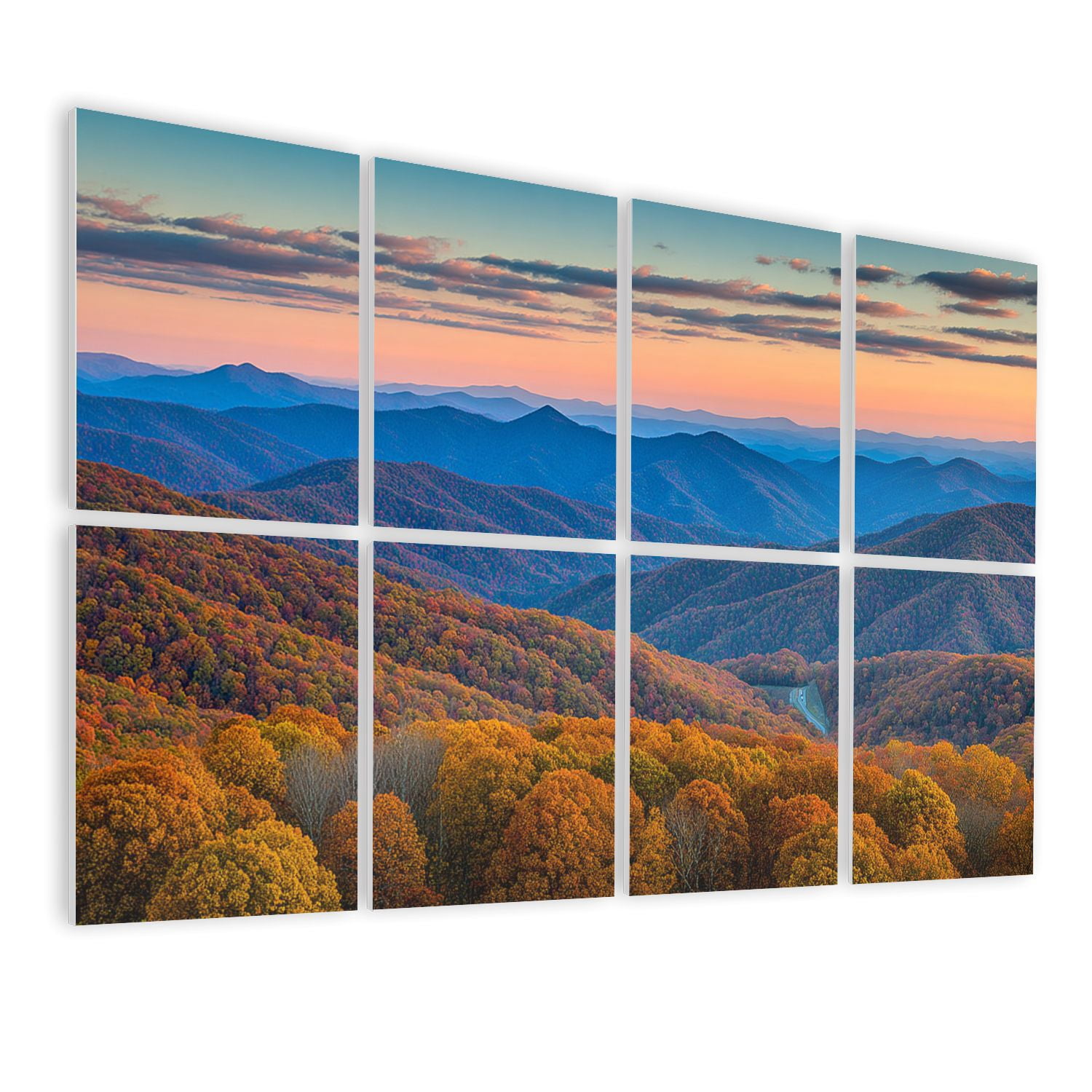 Forest 8 Pack Art Acoustic Panels Sound Absorbing Blue Ridge Mountains Sunset North Georgia Decorative Soundproof Wall Panels Self Adhesive for Nursery Game Room Bedroom 48"x32"