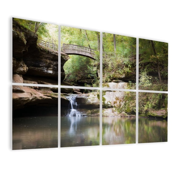 Forest 8 Pack Art Acoustic Panels Sound Absorbing Bridge Waterfall Hocking Hills State Park Ohio Decorative Soundproof Wall Panels Self Adhesive for Nursery Game Room Bedroom 48"x32"