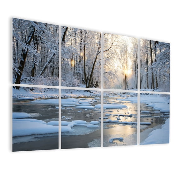 Forest 8 Pack Art Acoustic Panels Sound Absorbing Flowing River Winter Lake Forest Landscape Decorative Soundproof Wall Panels Self Adhesive for Nursery Game Room Bedroom 48"x32"
