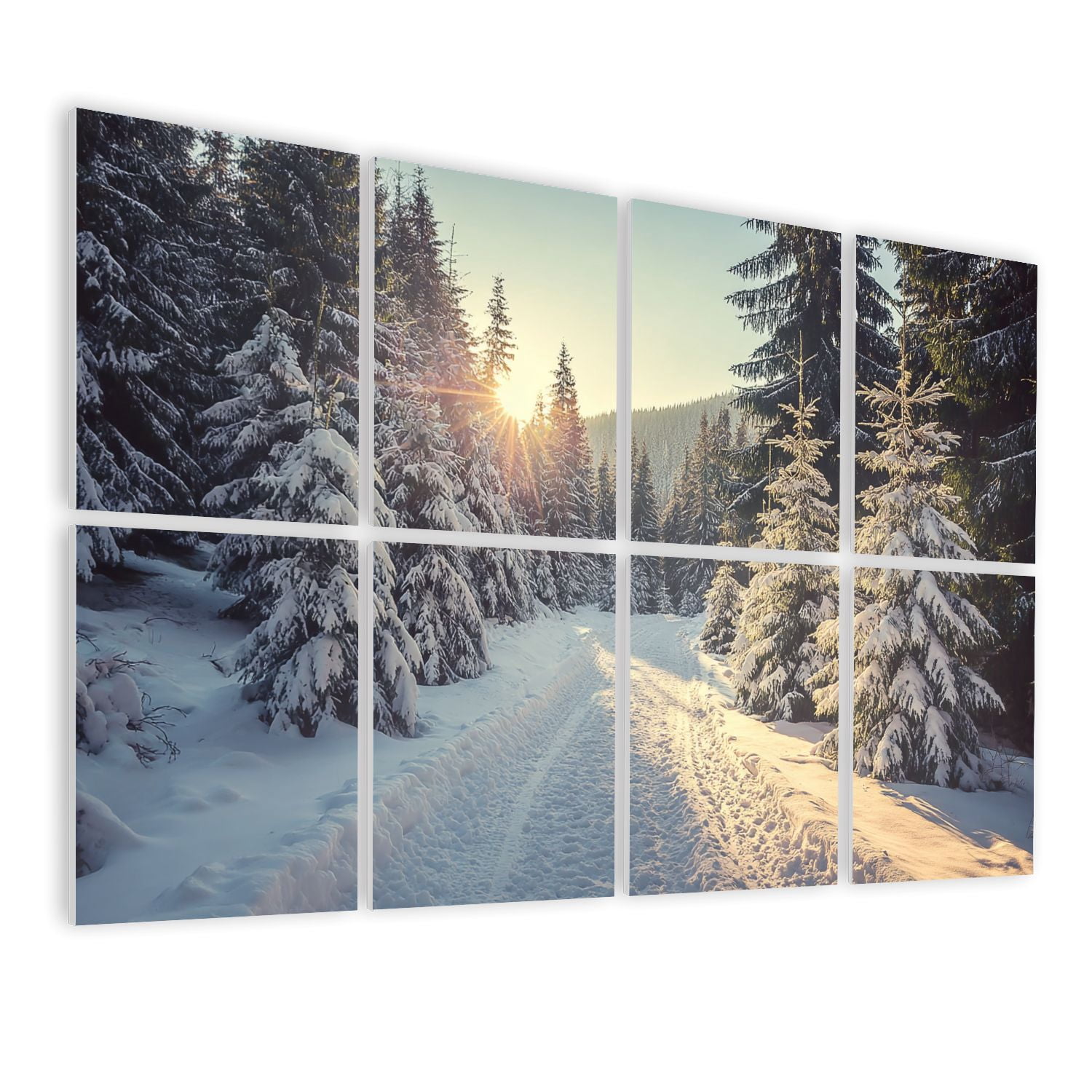 Forest 8 Pack Art Acoustic Panels Sound Absorbing Snow covered pine trees sunset Decorative Soundproof Wall Panels Self Adhesive for Nursery Game Room Bedroom 48"x32"