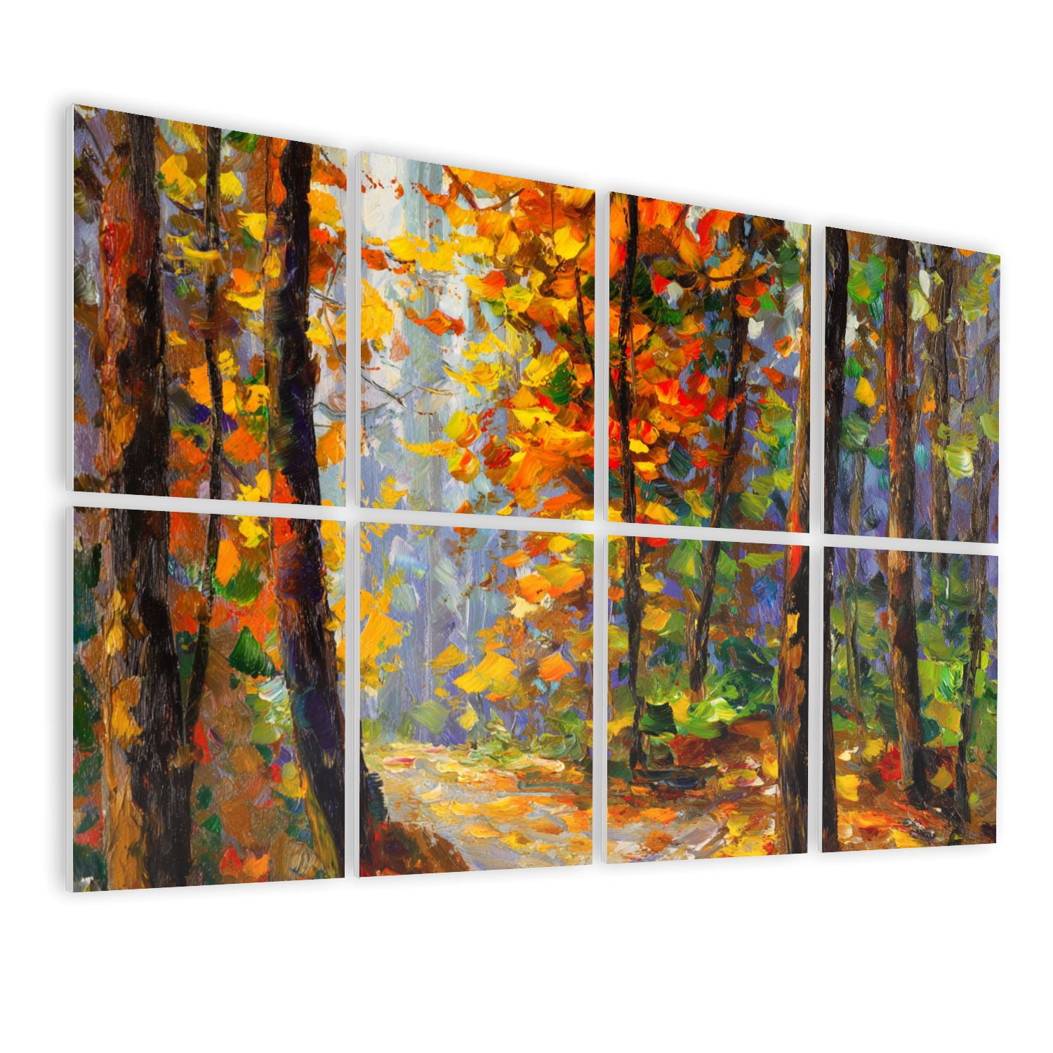 Forest 8 Pack Art Acoustic Panels Sound Absorbing Vertical painting Forest wood trees autumn landscape oil painting Decorative Soundproof Wall Panels Self Adhesive for Game Room Bedroom 48"x32"
