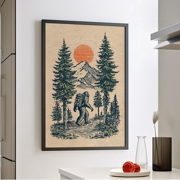 Forest Adventurer Bigfoot Or Mountains Woodcut Camping Woodland Nursery ...
