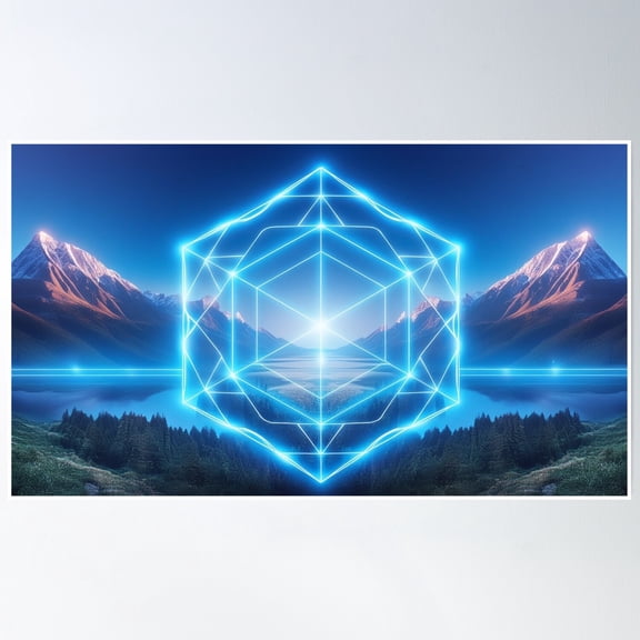 Forest And Mountains Blue Portal | Sacred Geometry Landscapes Poster Wall Art, Modern Wall Decor, 8x12 UNFRAMED