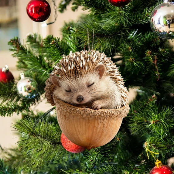 Forest Animal Acorn Christmas Ornament 4 Inches – Woodland Themed Acrylic Tree Pendant for Holiday Wreath Garland Mantel Table Decor Christmas Decoration Nature Inspired Gift Idea