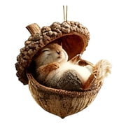 Forest Animal Acorn Christmas Ornament, Sleeping Squirrel in Acorn Hanging Figurine, Resin Style Woodland Decor for Tree Home and Party Display