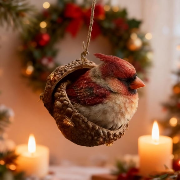 Forest Animal Acorn Hanging Ornaments, Cute Cardinal Forest Christmas Tree Ornaments, 2D Acrylic Acorn Animal Cozy Holiday Decor, Christmas Decorations Indoor & Outdoor