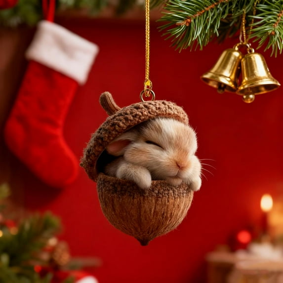 Forest Animal Acorn Hanging Ornaments, Cute Rabbit Forest Christmas Tree Ornaments, 2D Acrylic Acorn Animal Cozy Holiday Decor, Christmas Decorations Indoor & Outdoor