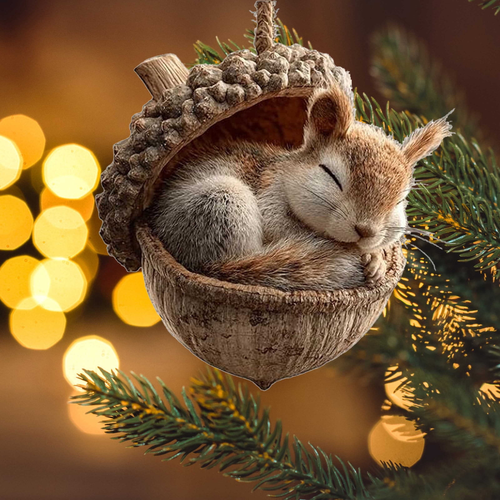 2D Forest Animal Acorn Ornaments 3.9in Christmas Decor Natural