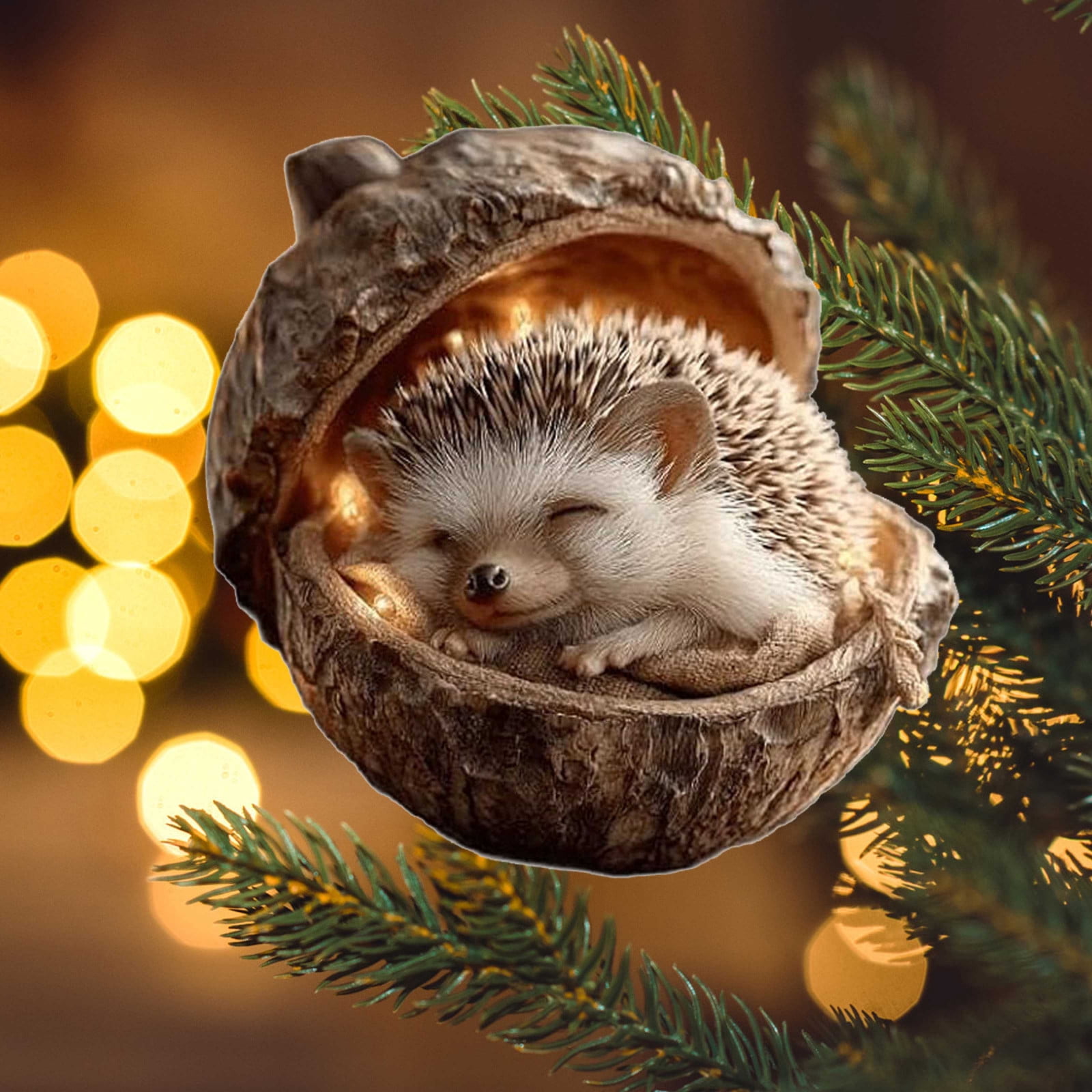 2D Forest Animal Acorn Ornaments 3.9in Christmas Decor Natural