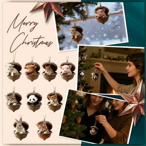 Forest Animal Acorn Ornaments 2025, Cute Forest Animal Christmas Trees Hanging Decorations, Acrylic Hanging Decoration Gift for Animal Lovers