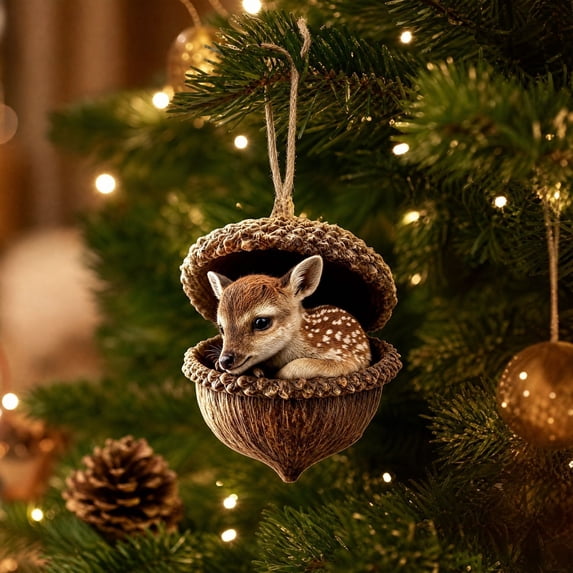 Forest Animal Acorn Ornaments 2026, Sleeping Hedgehog Curled in Acorn Shell Ornament 2026 – 3D Resin Farmhouse Christmas Decor, Nature Lover Gift