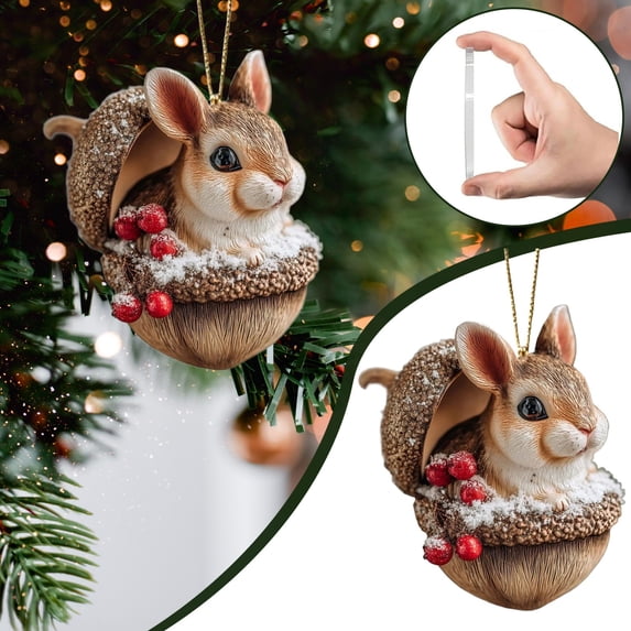 Forest Animal Acorn Ornaments,2D Flat Acrylic Animal Hanging Ornament with Berry,Whimsical Woodland Creature Acorn Hanging,Cozy Forest Creature Holiday Acorn Charm,Cute Animal Pendant Hanging Decor