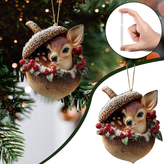 Forest Animal Acorn Ornaments,2D Flat Acrylic Animal Hanging Ornament with Berry,Whimsical Woodland Creature Acorn Hanging,Cozy Forest Creature Holiday Acorn Charm,Cute Animal Pendant Hanging Decor