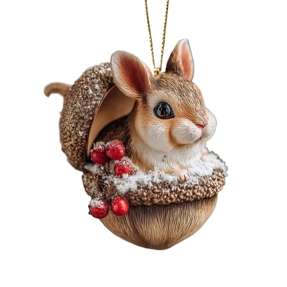 Forest Animal Acorn Ornaments, 2D Flat Acrylic Christmas Tree Hanging Ornament, Cute Animal Decoration, Cozy Forest Animal Christmas Ornaments, Rustic Nature-Themed Holiday Home Decor,Gift Rabbit