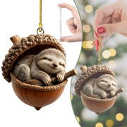 Forest Animal Acorn Ornaments,2D Flat Acrylic Sleeping Animal Hanging Ornament,Cozy Woodland Creature Acorn Hanging,Rustic Forest Creature Xmas Acorn Charm,Whimsical Wildlife Pendant Hanging Decor