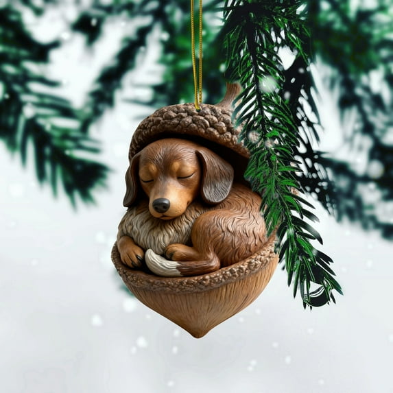 Forest Animal Acorn Ornaments, 2D Flat Acrylic Woodland Creature Figurines Inside Acorns, Rustic Christmas Tree Decorations for Holiday Home Party Decor(1PCS, E)