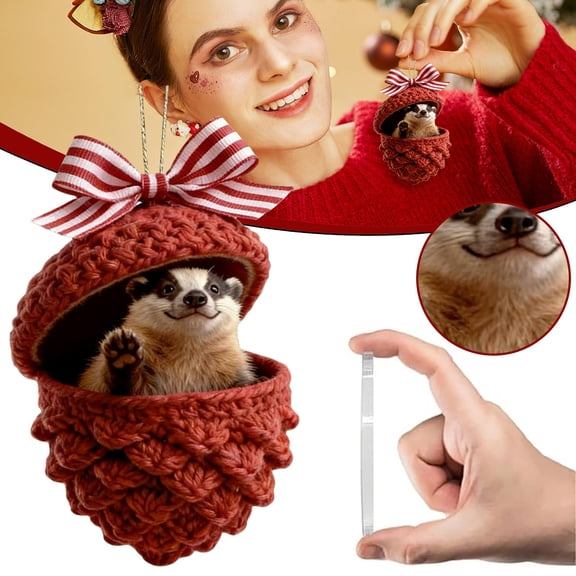 Forest Animal Acorn Ornaments,2D Flat Animal Hanging Ornament,Whimsical Woodland Creature Knit‑Style Acorn Hanging,Cozy Forest Creature Stitched Acorn Charm,Cute Wildlife Pendant Hanging Decor