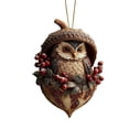 thumbnail image 1 of Forest Animal Acorn Ornaments 2D, Flat Detailed Woodland Creature Figurines in Acorn Shell, Hanging Christmas Tree Ornaments, Unique Animal Lover Gift Idea, Christmas Decor(Owl), 1 of 6