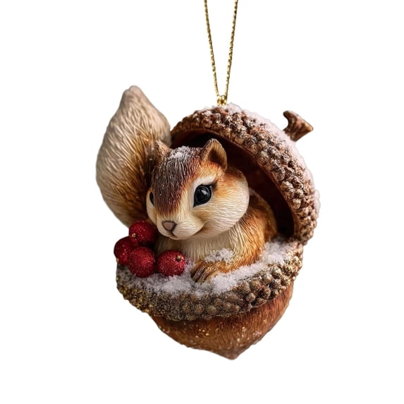 Forest Animal Acorn Ornaments 2D, Flat Detailed Woodland Creature Figurines in Acorn Shell, Hanging Christmas Tree Ornaments, Unique Animal Lover Gift Idea, Christmas Decor(Squirrel)