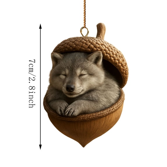 Forest Animal Acorn Ornaments 3D, Detailed Woodland Creature Figurines in Acorn Shell, Shatterproof Resin Christmas Tree Ornaments, Unique Animal Lover Gift Idea, Christmas Decor Set, H