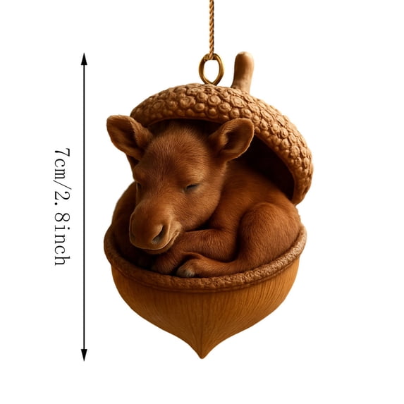 Forest Animal Acorn Ornaments 3D, Detailed Woodland Creature Figurines in Acorn Shell, Shatterproof Resin Christmas Tree Ornaments, Unique Animal Lover Gift Idea, Christmas Decor Set, B