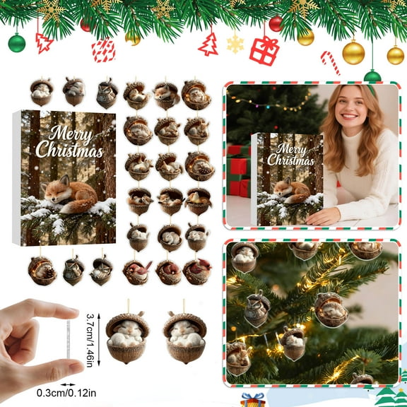 Forest Animal Acorn Ornaments Advent Calendar -24 Days Christmas Countdown Calendar Cozy Forest Christmas Ornaments 2025 Advent Calendar