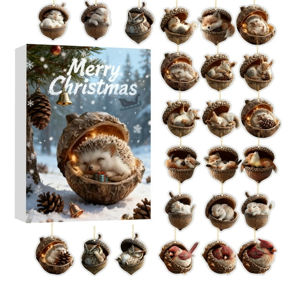 Forest Animal Acorn Ornaments Advent Calendar -24 Piece Collectible 2d Charm Set for Christmas Countdown Cozy Forest Christmas Ornaments Advent Calendar 2025
