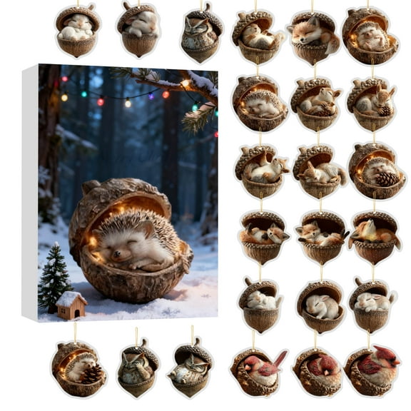 Forest Animal Acorn Ornaments Advent Calendar -24 Piece Collectible 2d Charm Set for Christmas Countdown Cozy Forest Christmas Ornaments Advent Calendar for Adults